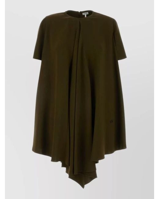 Loewe Green Stretch Cady Mini Dress Short Sleeves Asymmetric Hem