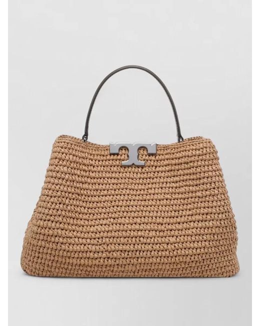Tory Burch Brown Eleanor Straw Satchel Tote Bag Shoulder Strap