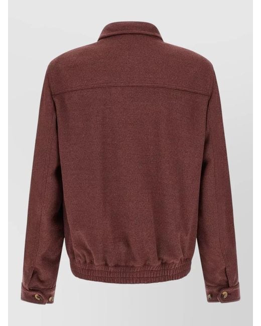 Brunello Cucinelli Red Virgin Wool Beaver Bomber Jacket for men