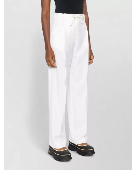 Moncler White Wide Leg Pants Adjustable Waistband Pleats