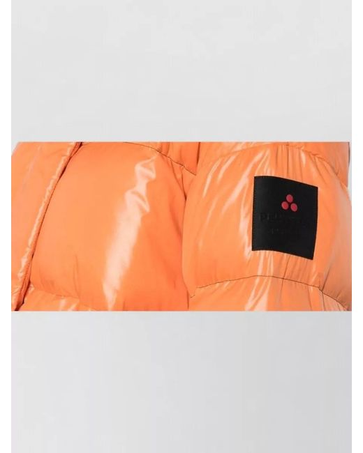 Peuterey Orange Kasha Hooded Down Jacket Quilted Design