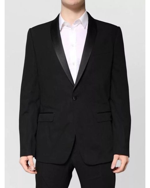 Dolce & Gabbana Black Wool Silk Single Breasted Coat for men