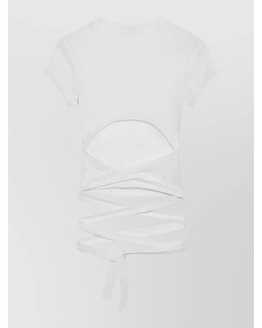 DIESEL White Cropped Tie-Detail T-Shirt