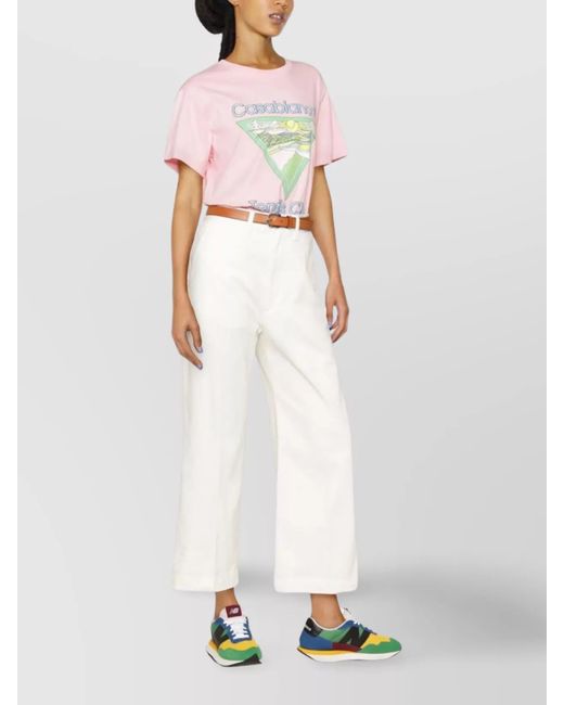 Ralph Lauren White Flared Cotton Blend Trousers With Pockets And Pressed Crease