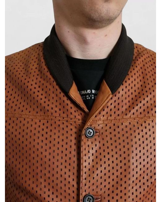 Dolce & Gabbana Black Lambskin Leather Perforated Bomber Jacket for men