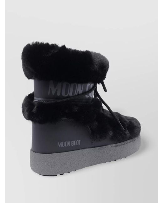 Moon Boot Black Fur Trim Round Toe Booties