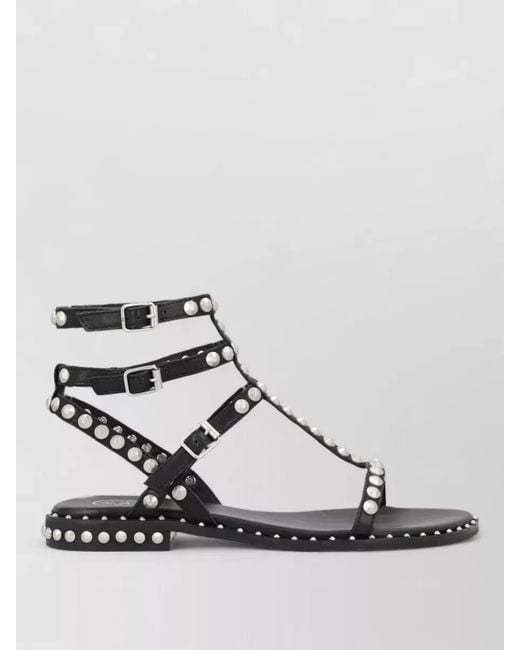 Ash Metallic Ankle Strap Sandals Flat Sole Studs