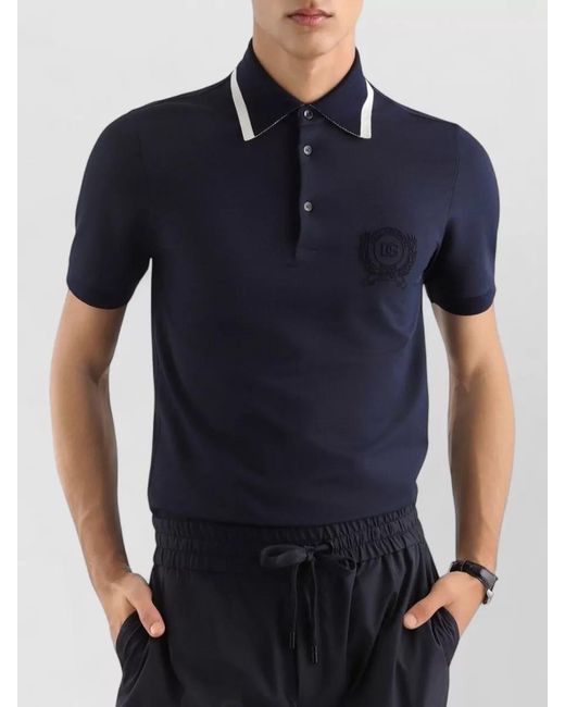 Dolce & Gabbana Blue Polo Shirt Contrast Trim Silk Nylon for men