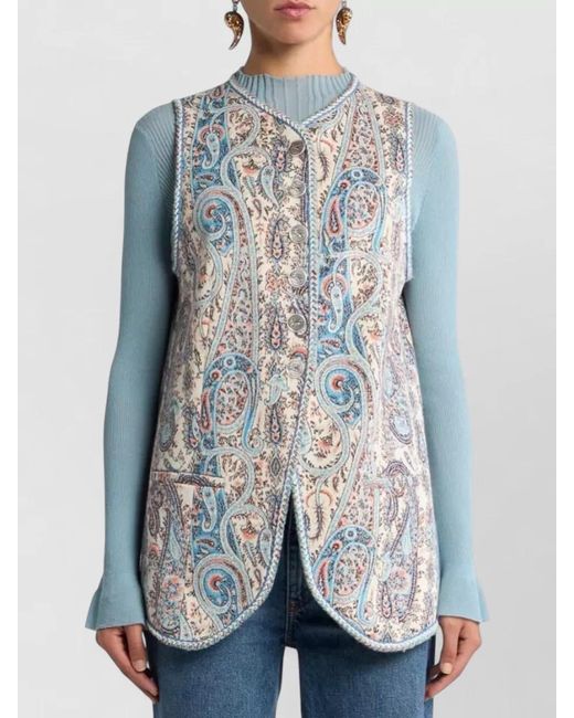 Etro White Jacquard Paisley Floral Stretch Cotton Vest