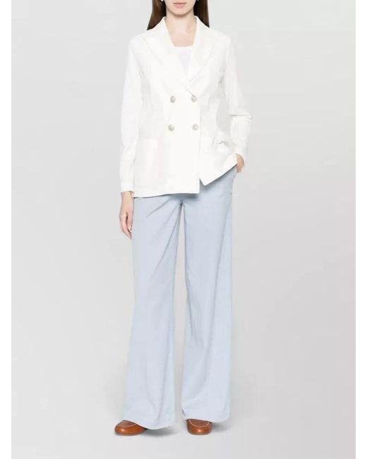 Via Masini 80 White Cotton Trousers Wide Leg Design