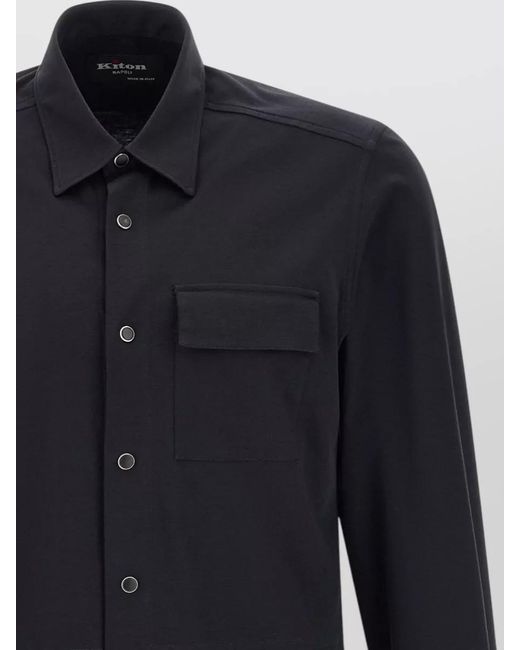 Kiton Blue Buba Shirt Straight Cut Chest Pocket Long Sleeves for men