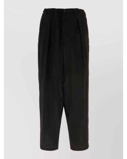 Yohji Yamamoto Black Crepe Shorts Elastic Waistband Pleated Design for men