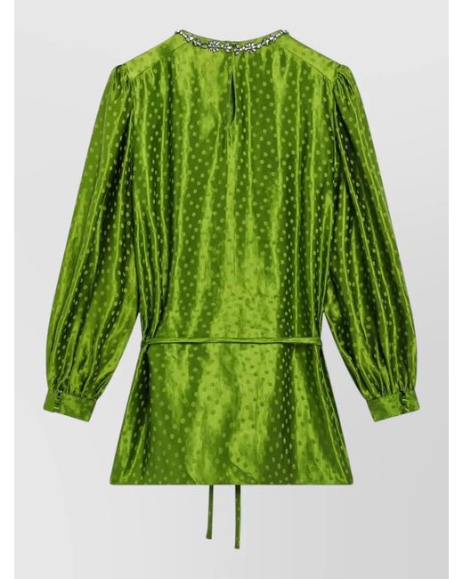Valentino Green Polka Dot Top Long Sleeves Tie Waist