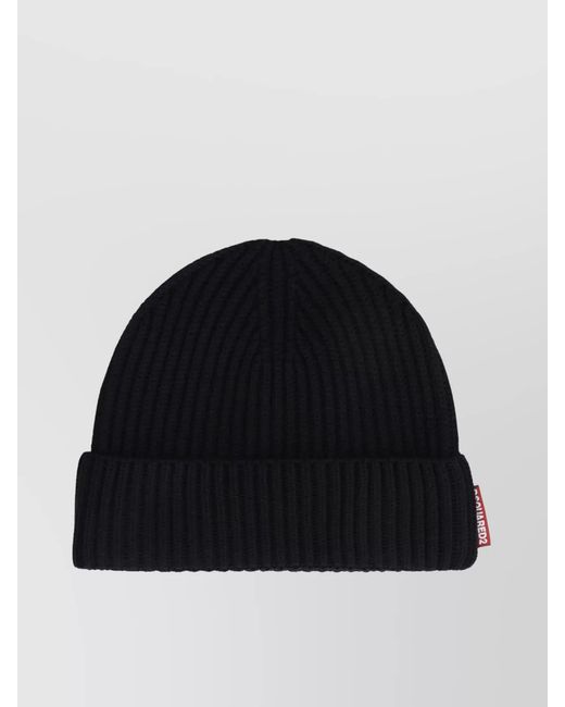 DSquared² Black Ribbed-Knit Wool Hat And Scarf Set for men