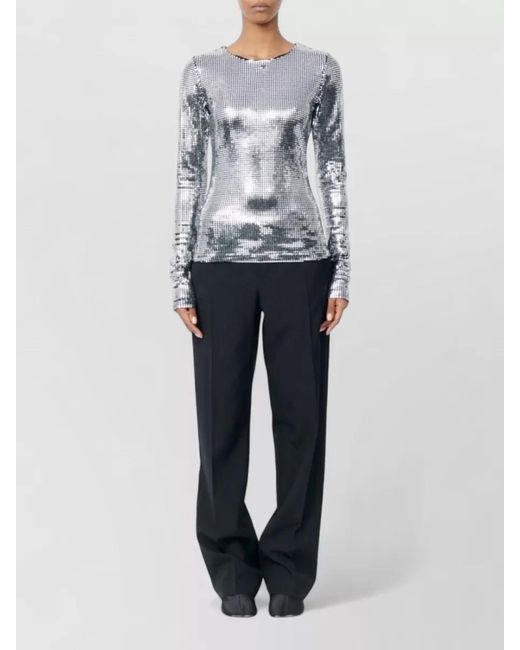 MM6 by Maison Margiela Gray Metallic Grid Long-Sleeve Crew-Neck Blouse