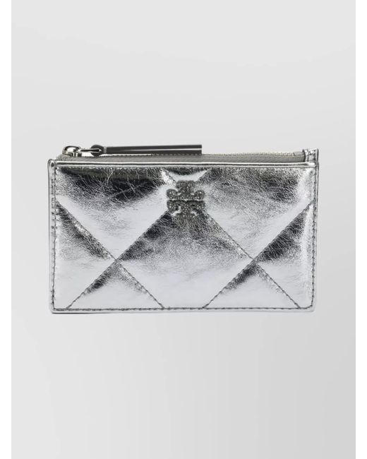 Tory Burch Gray Metallic Quilted Wallets And Card Holders