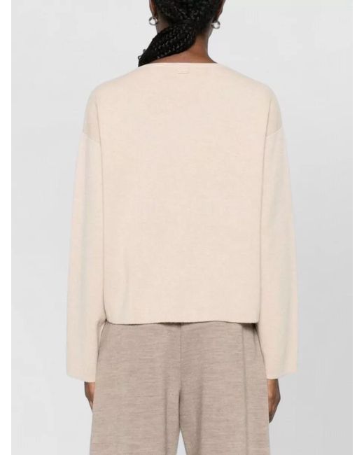 Max Mara Natural Knit Sweater Round Neck Front Pocket