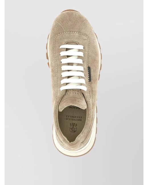 Brunello Cucinelli White Runners Suede Sneakers Lace Up Design