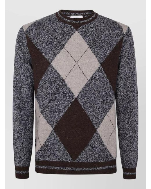 Ballantyne Gray Argyle Crew Neck Knit Sweater Long Sleeves for men