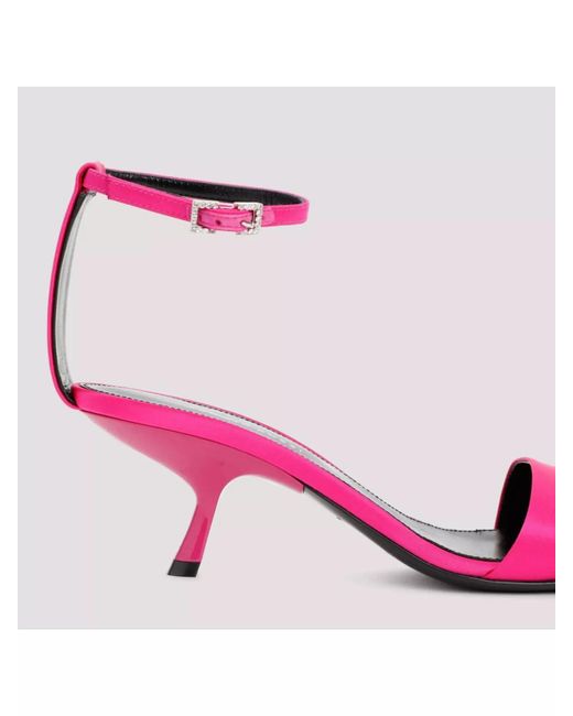 Sergio Rossi Pink Satin Strass-Embellished Kitten-Heel Sandals