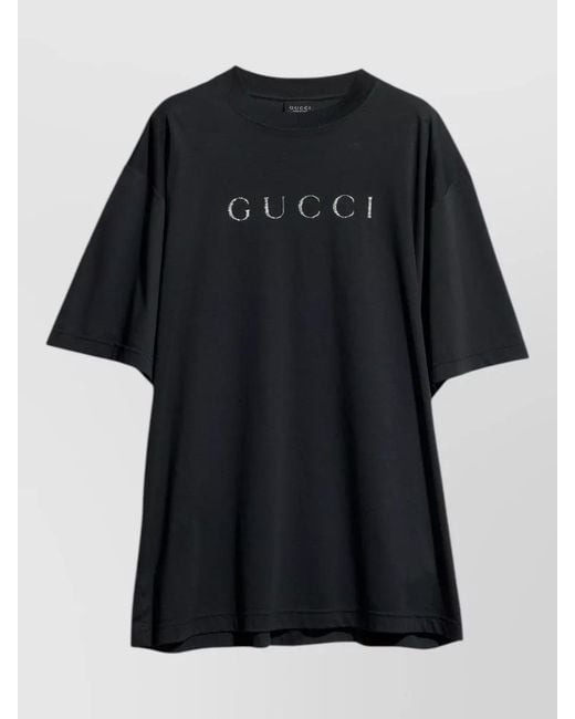 Gucci Black Cotton Glitter-Print Crewneck T-Shirt