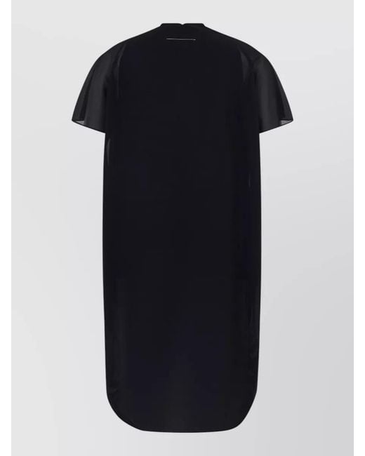 MM6 by Maison Margiela Black Asymmetric Draped Maxi Dress V Neckline