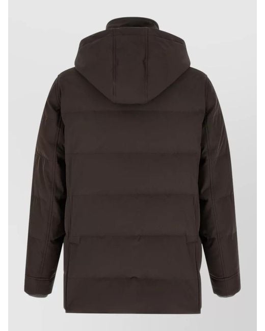 Brunello Cucinelli Black Quilted Hooded Parka Stretch Nylon for men