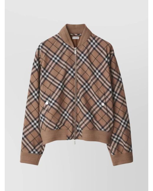 Burberry Brown Check Print Wool Blend Harrington Jacket for men