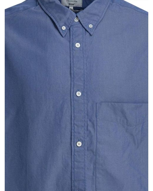 Beams Plus Blue Cotton Oxford Shirt for men
