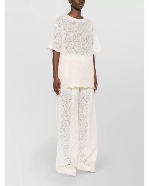 Ermanno Scervino Natural Embroidered Short-Sleeve Blouse