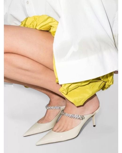 Jimmy Choo White Lace Mules Crystal Detail Open Back Stilettos