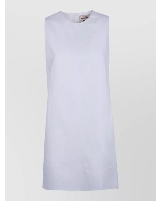 Semicouture White Linen Mini Dress Round Neckline Sleeveless