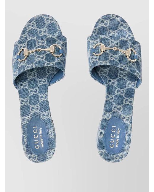 Gucci Blue Siaga 55 Open Toe Block Heel Sandals
