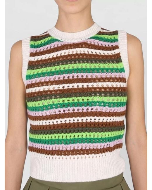 Department 5 Green Patty Cropped Knit Striped Sleeveless Top