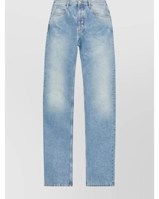 The Attico Blue Long Straight Leg Jeans With Contrast Stitching