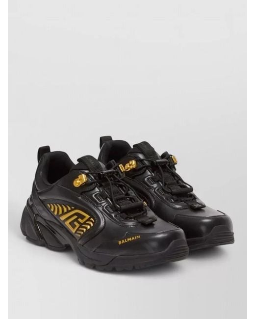 Balmain Black Cosmic Dust Glazed Leather Chunky Trainers for men
