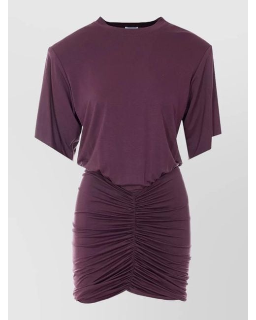 ANDAMANE Purple Silk-Blend Ruffled Mini T-Shirt Dress