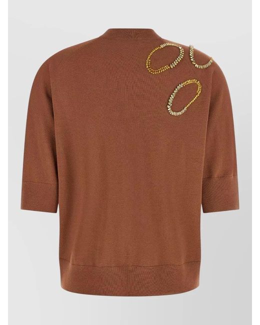 Dries Van Noten Brown Tuan Crew Neck Sweater Embellished Design