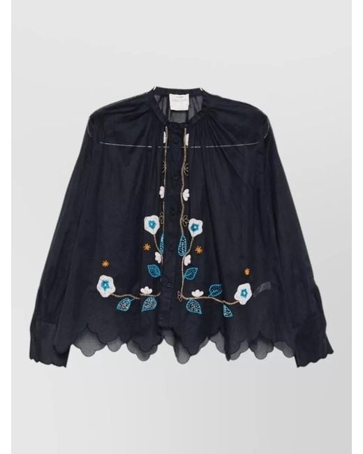 Forte_forte Blue Cotton Shirt Long Sleeves Sheer Embroidery