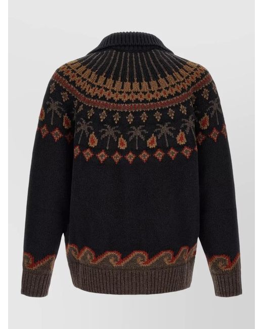 Alanui Black Wool Fair Isle Cardigan for men