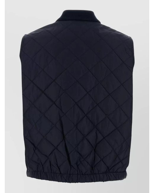 Prada Blue Re Nylon Sleeveless Jacket Quilted Ribbed Collar