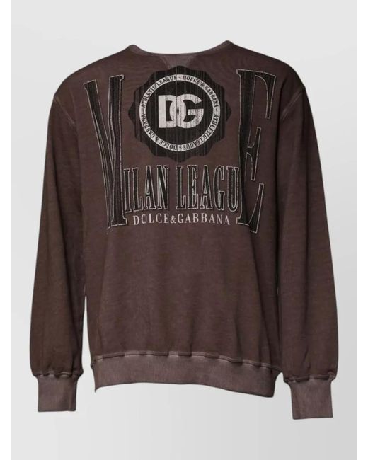 Dolce & Gabbana Brown Cotton Logo Print Crew Neck Sweatshirt for men