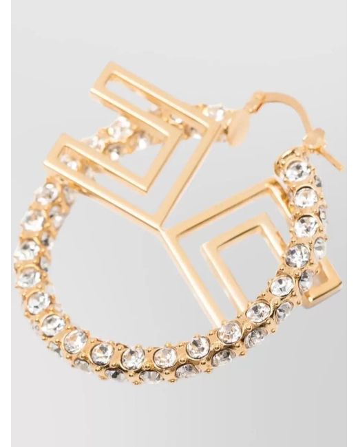 Elisabetta Franchi Metallic Crystal Hoop Earrings Geometric Detail Pair