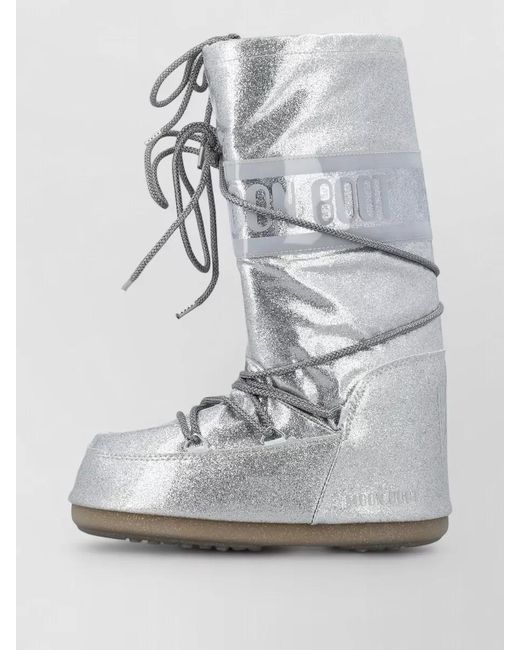 Moon Boot Gray Icon Lace Up Shoes Flat Sole Glitter