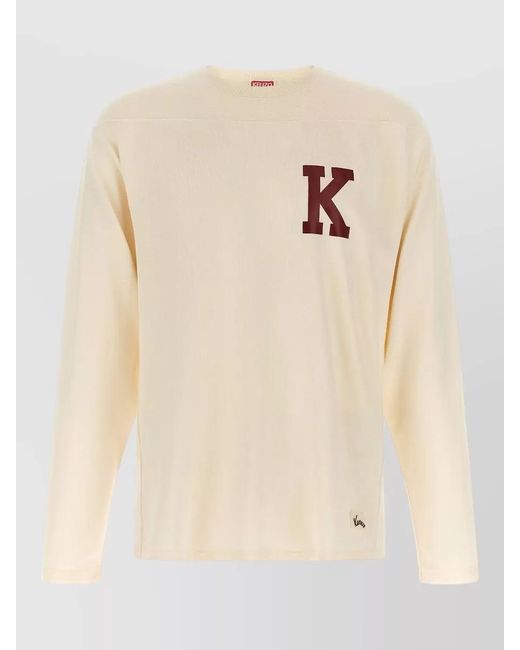KENZO Natural Varsity Logo Long Sleeve Casual T Shirt for men
