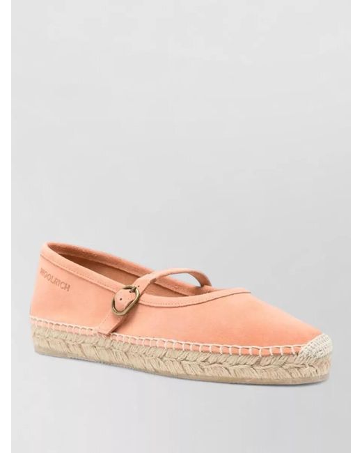 Woolrich Pink Suede Leather Ballet Espadrilles Round Toe