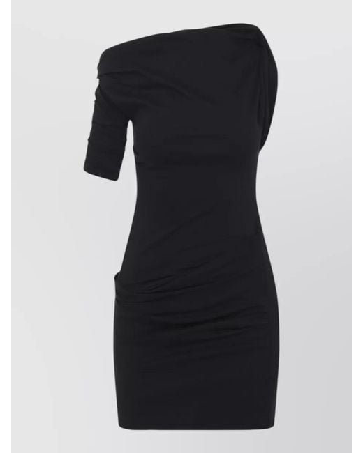 Jacquemus Black Cotton Silk Asymmetric Draped Mini Dress
