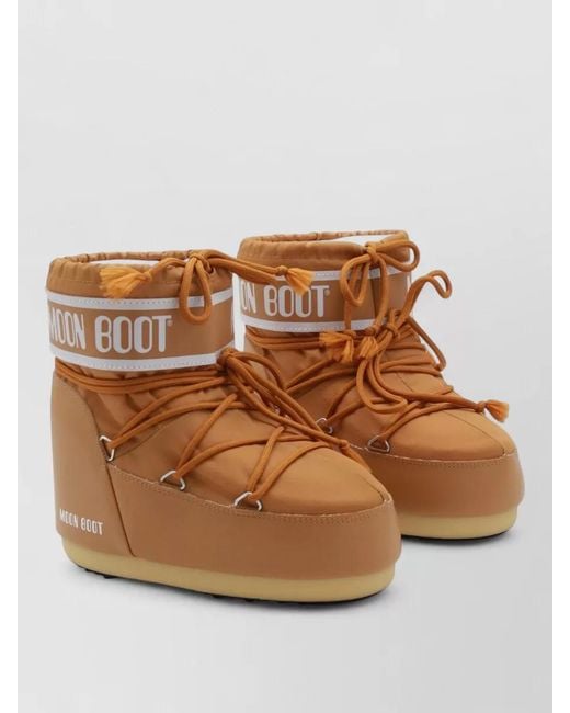 Moon Boot Orange Boots Round Toe Rubber Sole Design