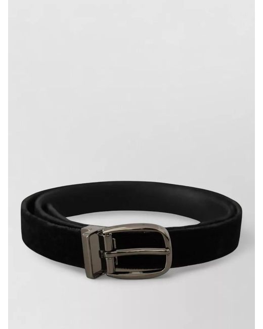 Dolce & Gabbana Black Velvet Belt Slim Logo Engraved Metal for men