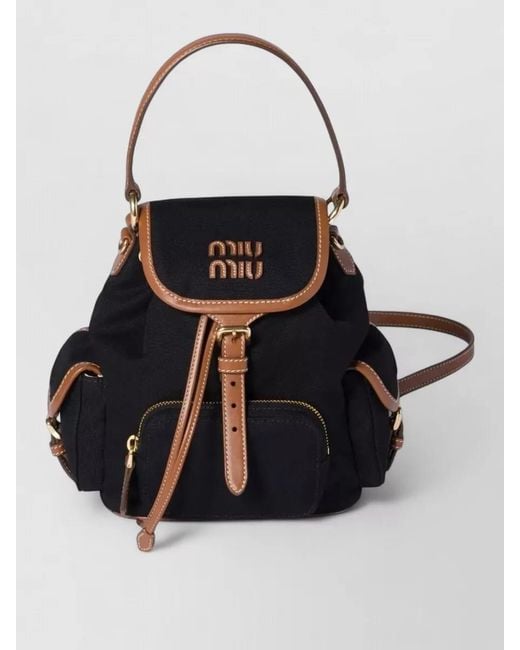 Miu Miu Black Canvas Leather Mini Backpack Top Handle